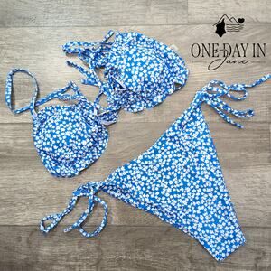 Zaful Ruffle Tiie Side Floral Bikini Swimsuiit Size M